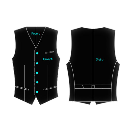 Single breasted vest with regular collar, 5 buttons, 3 pockets, back can be adjusted. 